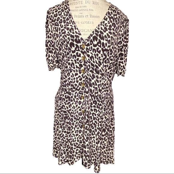 Something Navy Leopard Print Button Minidress Puff Sleeve Size Large NWOT - Picture 15 of 15